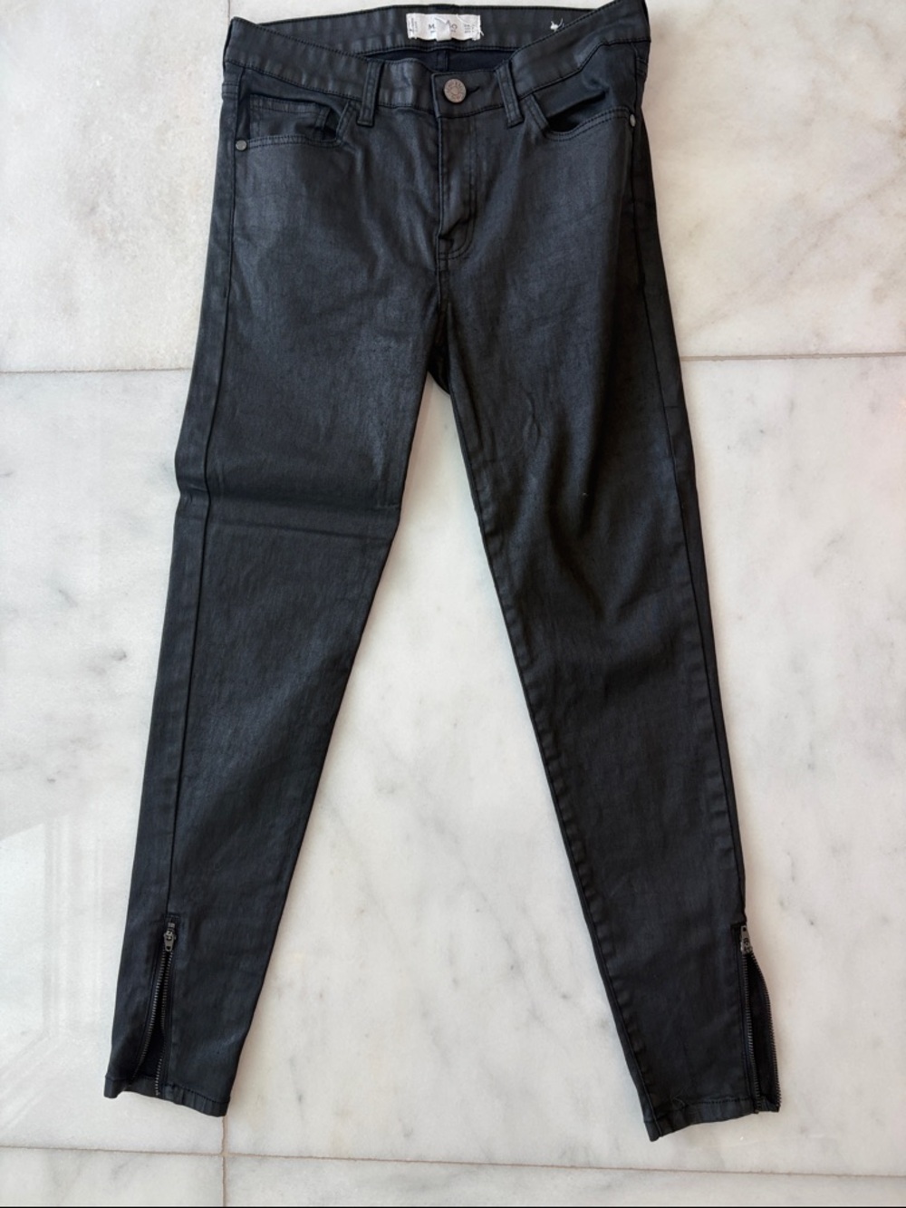 Mango Black Coated Skinny Jeans with Ankle Zippers